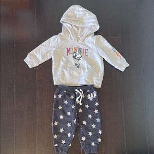 GAP Minnie Mouse Gray Hoodie and Star Pants Set